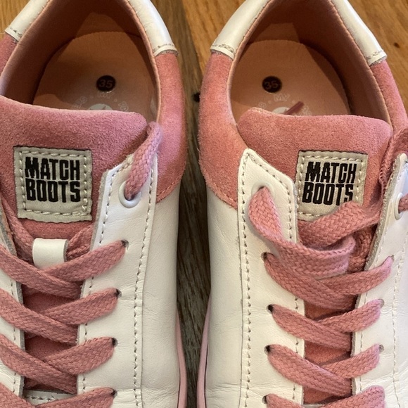 Matchboots ‘Rose Passion’ white leather pink suede lace up sneaker size 5 - Picture 3 of 10